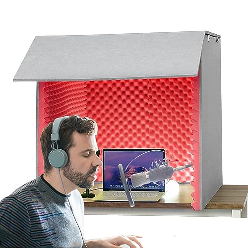 Cubierta Acústica de Escritorio, Escudo de Aislamiento para Micrófono, Cabina Vocal Portátil para Grabación, para Estudio en Casa, Grabación Musical, Podcasting, Tratamientos Acústicos (Rojo 80 x 80 x 80 cm)