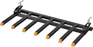 Garvee Clamp on Debris Forks Fit 72" Bucket, 5500 LBS Capacity Heavy Duty 7 Fork Tines Clamp-on Pallet Forks Tractor Bucket Forks for Skid Steer Loader Tractor