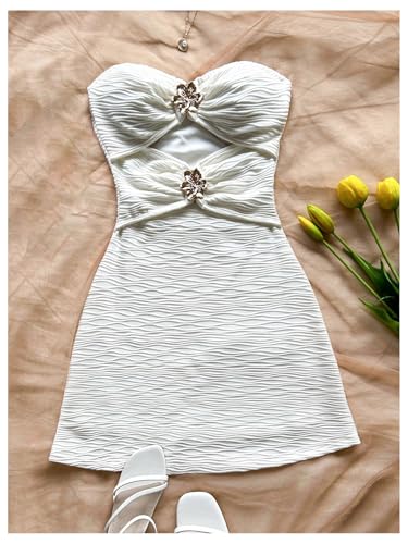 Milumia Women's Metal Flower Cut Out Tube Top Mini Dress Textured Sleeveless Bodycon Party Club Vacation Dresses 5