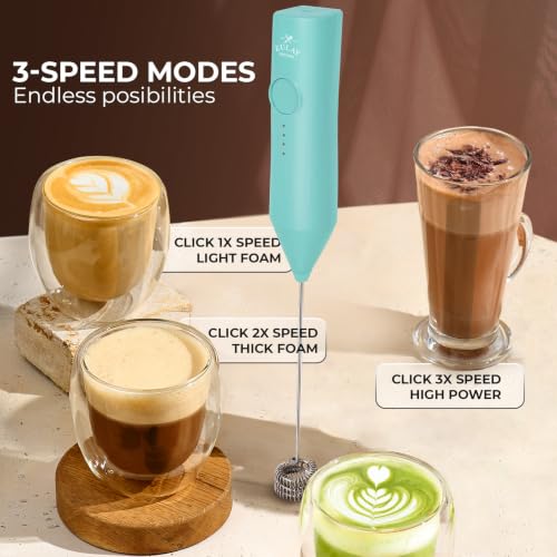 Image of Zulay Kitchen Rechargeable Milk Frother Handheld - Frother Wand, Drink Mixer, Electric Whisk Frother, for Cappuccinos, Matcha & Protein Powder - Dynamic Triple Whisk, 3 Speed 500mAh Mint