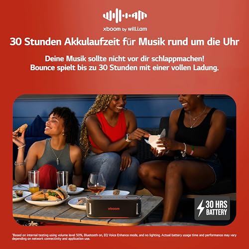 LG xboom Bounce by will.i.am, tragbarer Bluetooth-Lautsprecher (Signature Sound, nach Oben gerichtete Passivstrahler, IP67, bis zu 30 Std. Akkulaufzeit), Schwarz [Modelljahr: 2025]