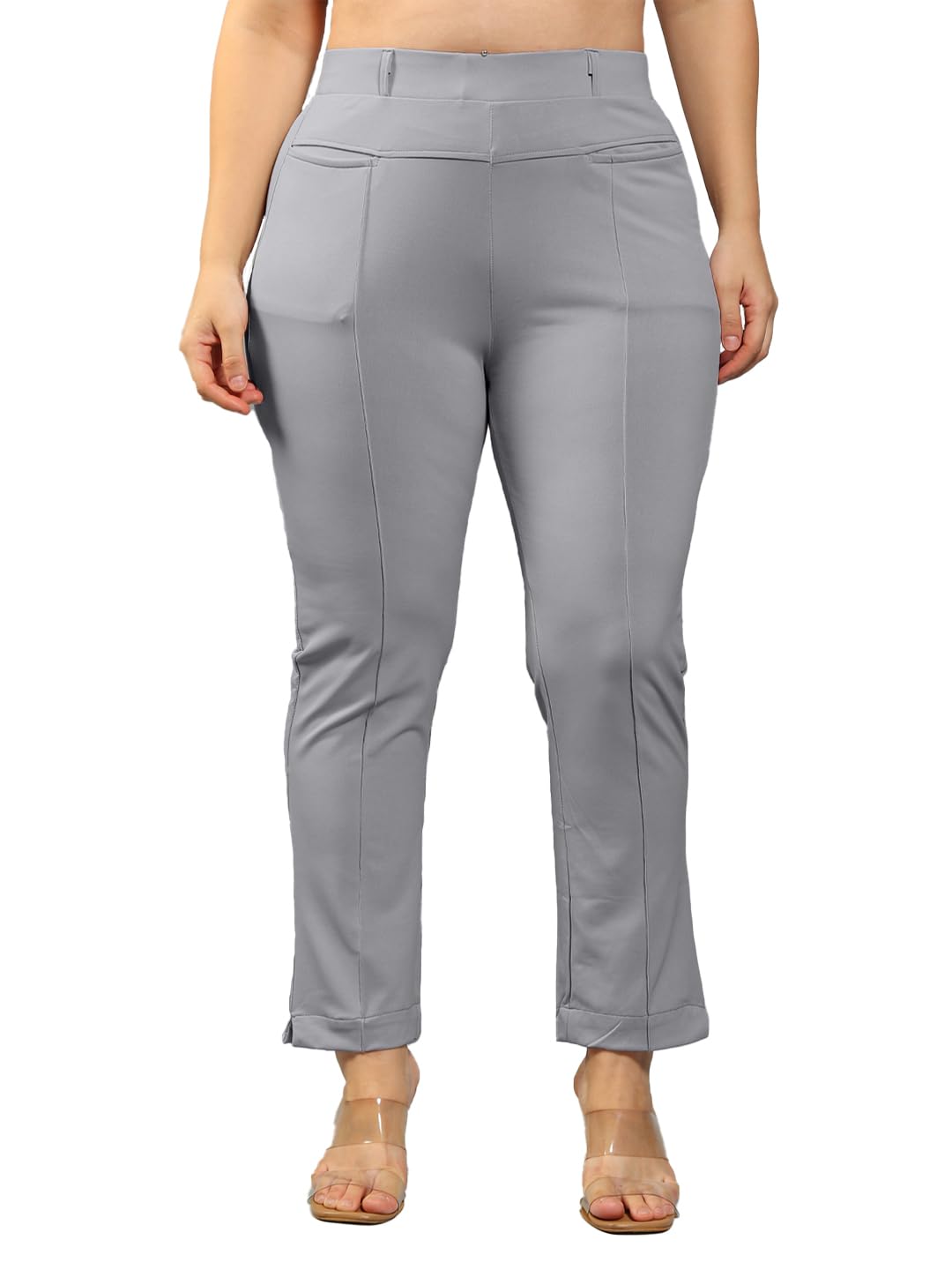 plus size Women Straight Fit Polycotton Blend Solid Trousers-picture-26
