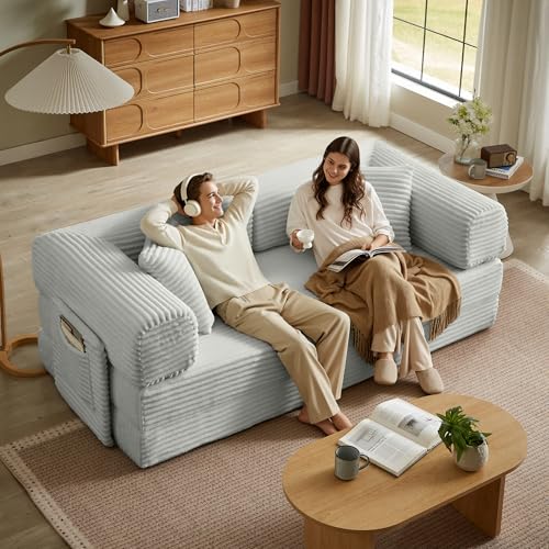 Image of AUGOP Futon Sofa Bed Boneless Couch for Living Room,Pull Out Couch with Sleeper Sofa,Day Bed Couch with Storage Pocket,Removable Corduroy with 2 Pillow