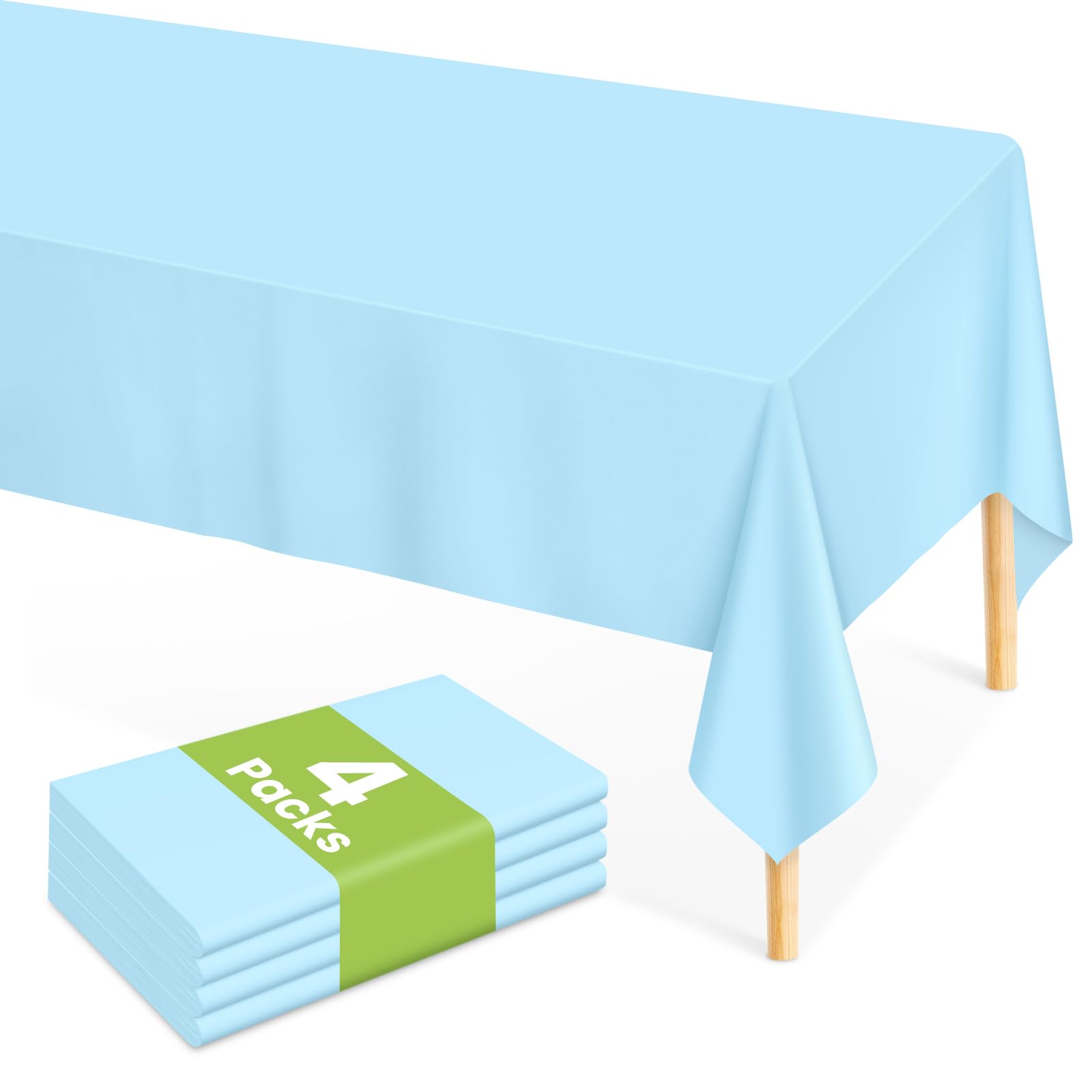 Mulbozy Light Blue Plastic Table Cloth Disposable 4 Pack, 54 × 108 Inch