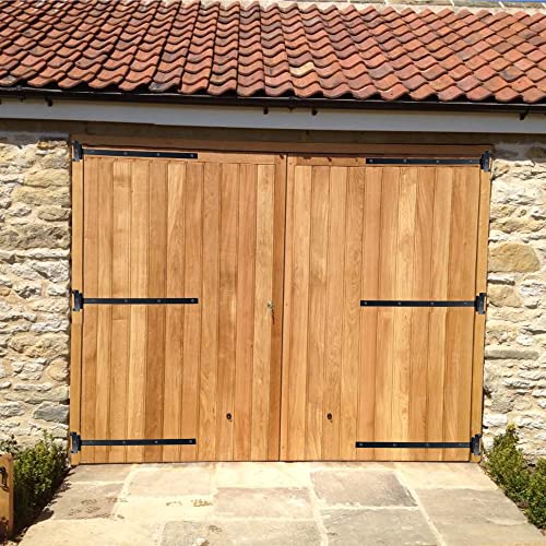 Diyworld 24" Black Door Hinges – 2Pcs Gate Hinges With 14 Mounting Screws – Heavy Duty 4Mm Thick Iron Construction With Black Powder Coating – Ideal For Gates, Sheds, Barns #TOP6