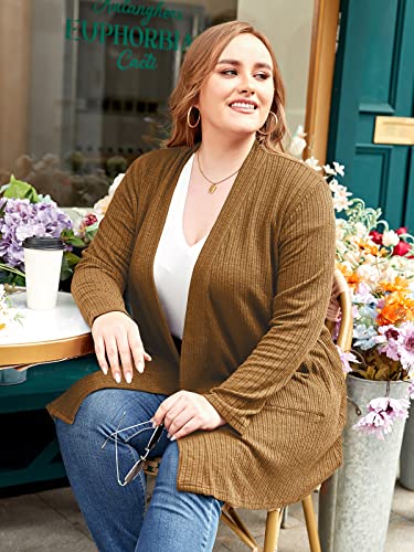 Image of LARACE Open Front Knit Plus Size Cardigan Sweaters for Women with Pockets
