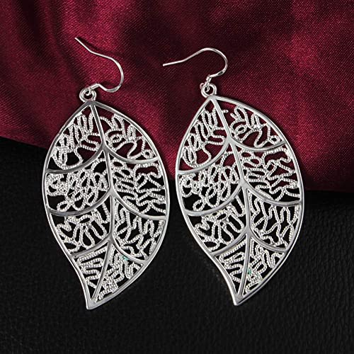 Pendientes de aro de plata 925 con sofisticadas hojas huecas colgantes para mujer 3