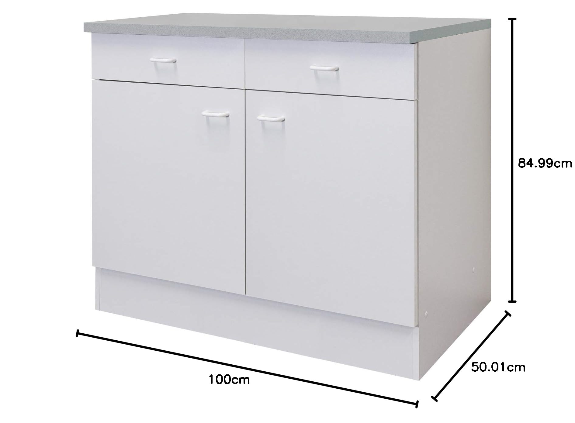 Küchenschrank Bochum - Unterschrank - 2-türig, 2 Schubladen - Breite 100 cm - Weiß