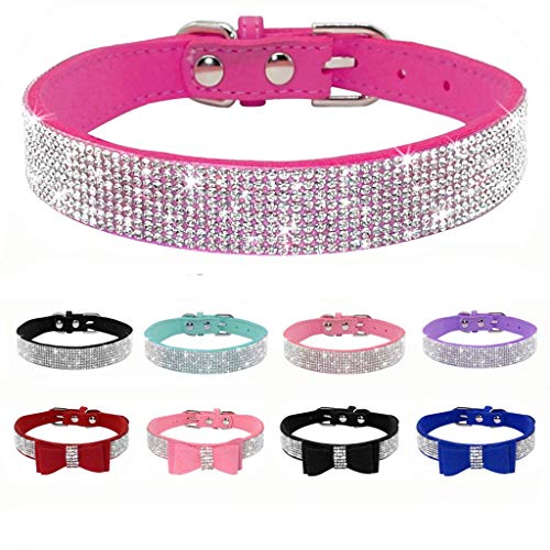 Jxinrong Rhinestone Dog Collar, Cute Dazzling Sparkling Soft Suede Leather, Black, Medium, Adjustable, Crystal Diamond Pet Dog Puppy Collar