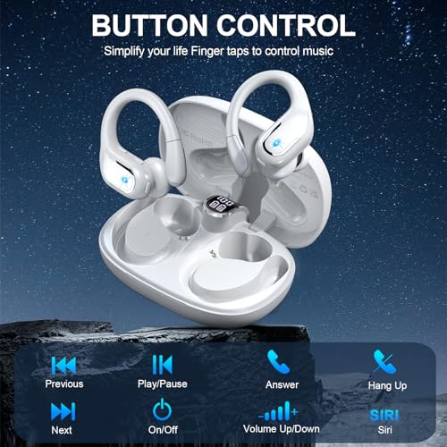 Image of Rulefiss Wireless Earbuds Bluetooth Headphone Sport, Bluetooth Earbuds 14.2mm Driver Stereo Over Ear Buds, Noise Cancelling Earphone, IP7 Waterproof Headset for Workout /Running
