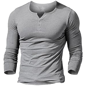 palglg Mens Cotton Muscle Slim Fitted Sport Henley T-Shirt with Button