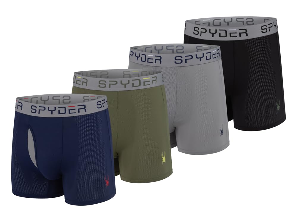 Spyder Mens Boxer Briefs Performance Nylon Mesh Sports Underwear With Fly Front