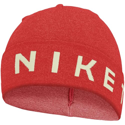 Bonnet Nike Dri-FIT rouge et blanc nacré léger en tricot pour running