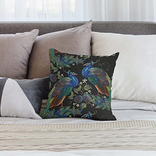 Akame Embroidery Peacocks Throw Pillow Cover Cozy Square Throw Pillow Case Home Decor For Bed Couch Sofa Living Room Cushion Case 18"X18" #TOP4