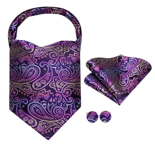 Image of Dubulle Paisley Floral Ascot for Men Self Tie Mens Cravat and Pocket Square Cufflinks Wedding