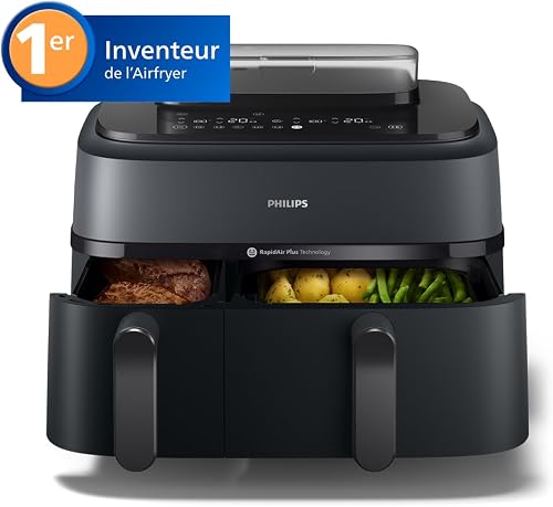 Philips Airfryer Series 5000 - Air Fryer with Double Basket and Steam Cooking, 9L, RapidAir, 19 Cooking Modes, Up to 90% Less Fat, AirSteam, Steam Cleaning, HomeID (NA550/00) - 2