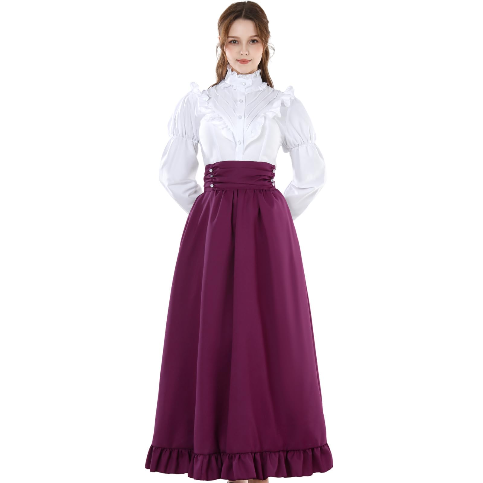 CR ROLECOS Womens Victorian Dress Medieval Costume Victorian Blouse Renaissance Skirt 2-Pieces Set 3XL Magenta — image 1