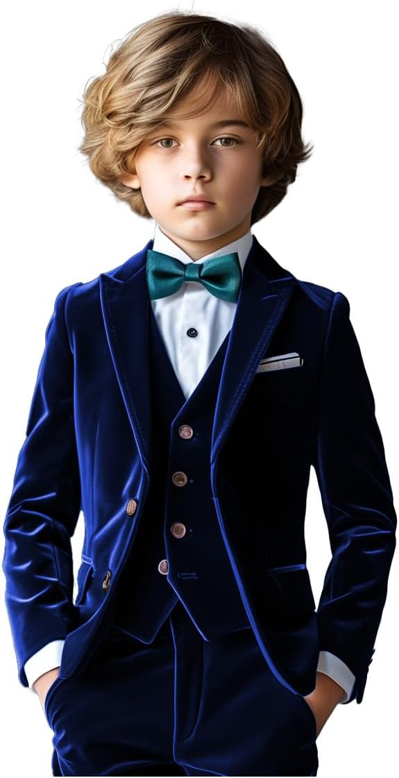 Mi Bo Tong Boy's 3 Piece Flat-Fleece Green Boys Suit Green Boys Suit Tuxedo Suit for Boys Boy Outfit Communion Suit Wedding
