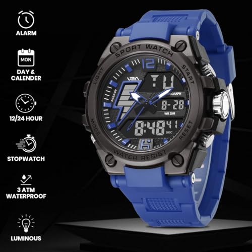 Image of V2A Stryke 45mm Analog Digital Sports Watch for Men | Hybrid Layered Dial | Alarm Stopwatch Backlight Day Date | TPU Strap | 30M Water Resistant | Gift for Mens