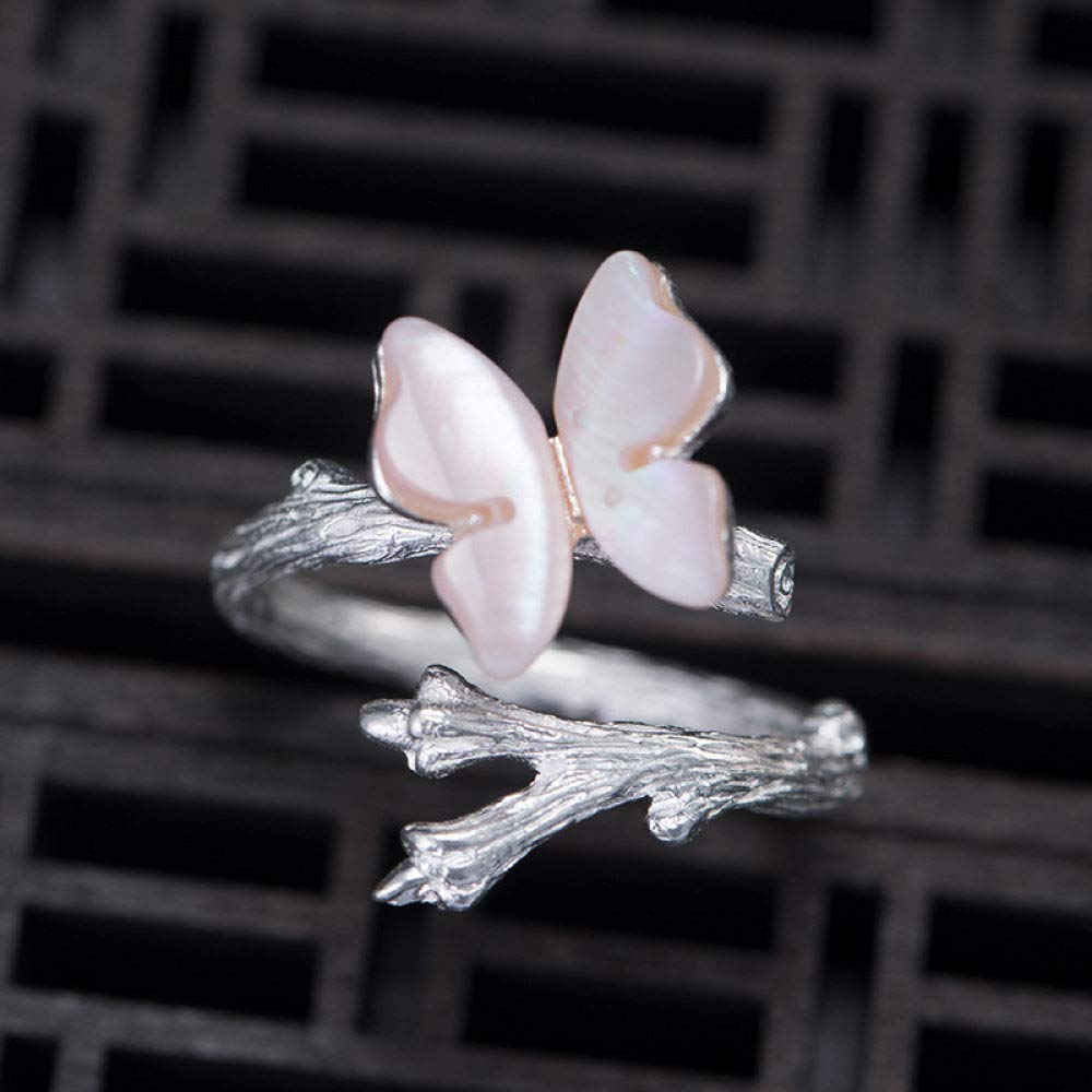 Anello In Argento 925 Da Donna,Anelli Regolabili Per Le Donne Ramoscelli Di Farfalle Anello In Argento Sterling 925 Retrò Fedi Nuziali In Argento Etnico Per Le Donne Anelli Di Eternità Anelli Di P