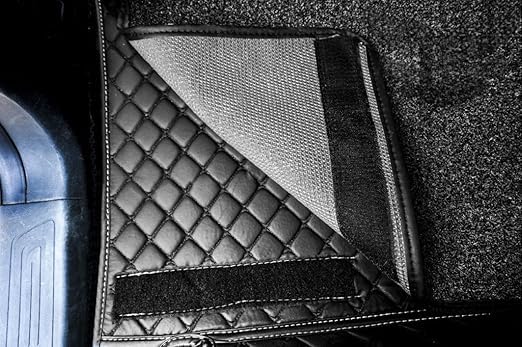 Image of Auto Ride 7D Luxury Car Mats for Mg Hector Plus (7 Seater)| Ultra-Premium PU Leather | Waterproof, Dustproof & Anti-Slip | Custom Fit All-Weather Floor Mats | Color : Full Black