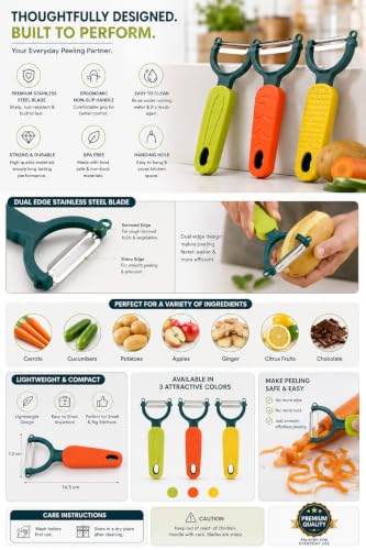 Image of Clazkit Stainless Steel Vegetable Peeler Set of 3 | Sharp Rust-Resistant Fruit & Vegetable Peelers | Ergonomic Handle | Heavy Duty Kitchen Tool