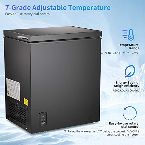 Kismile Chest Freezer, 5 Cu Ft Compact Mini Freezer With Low Noise & Energy Saving, Deep Freezer With Removable Basket, Ideal For Kitchen, Bedroom, Apartment, Office (Black, 5.0 Cu.ft) #TOP2