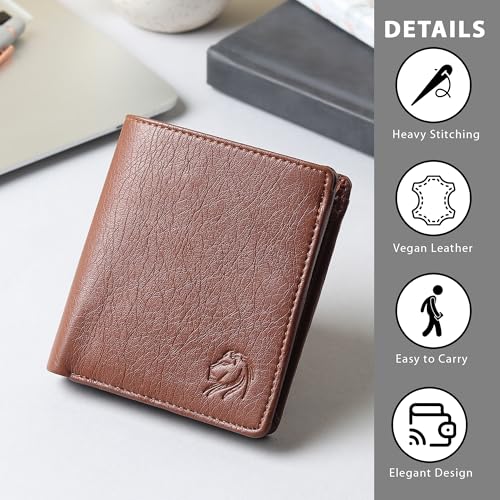 Image of VEMILIO Mens Wallet Belt Combo | Vegan Leather Bi-Fold Wallet with Coin Pocket & Reversible Belt | Gift Combo Set for Men & Boys (Tan)