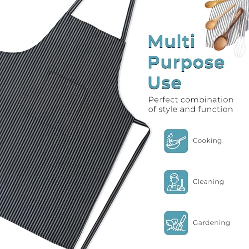 Image of Kuber Industries 3 Pcs Cotton Apron for Kitchen with Front Pocket | Cooking Aprons for Women & Men - Ideal for Home & Restaurant | Lining Design - Black