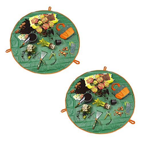 2er Set Pflanzunterlage und Utensilienbeutel 2in1 Ø 148 cm Arbeitsunterlage Reißverschlussbeutel Grün Gartenarbeitsunterlage Allzweckunterlage Umtopfplane Gartenplane Cover
