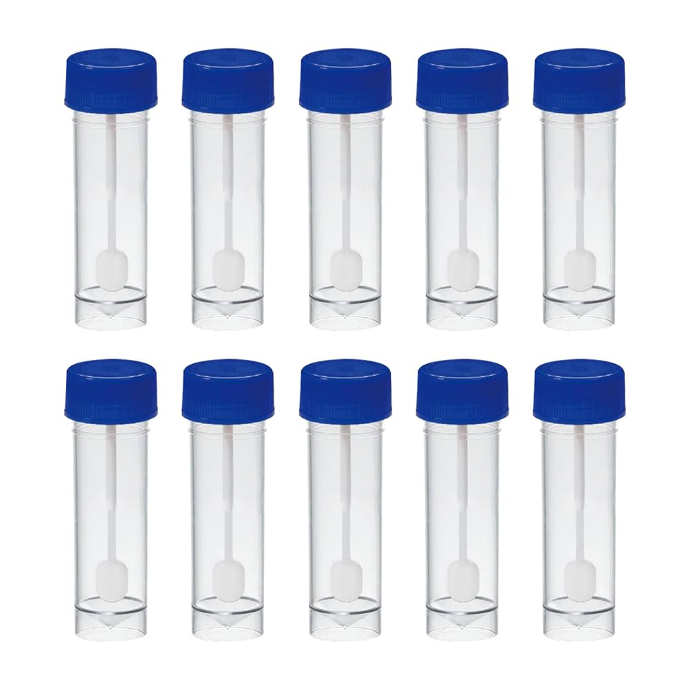 FSSTUD 10 Pcs 25ml Plastic Stool Sample Cups Clear Liquid Sample Bottles Small Specimen Test Tubes Stool Collection Containers Urine Cup with Spoon Lid