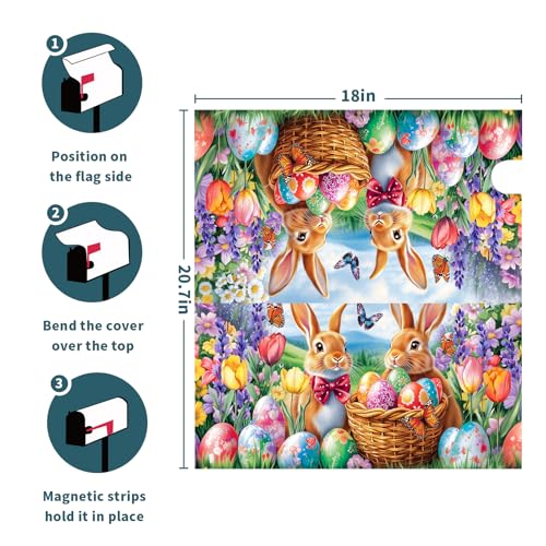 Image of Spring Easter Mailbox Covers Magnetic Standard Size 18 X 21 Inch Bunny Flower Magnetic Mailbox Covers Egg Butterfly Mailbox Wraps Post Box Cover Decoration Outdoor Garden Home Yard Outside