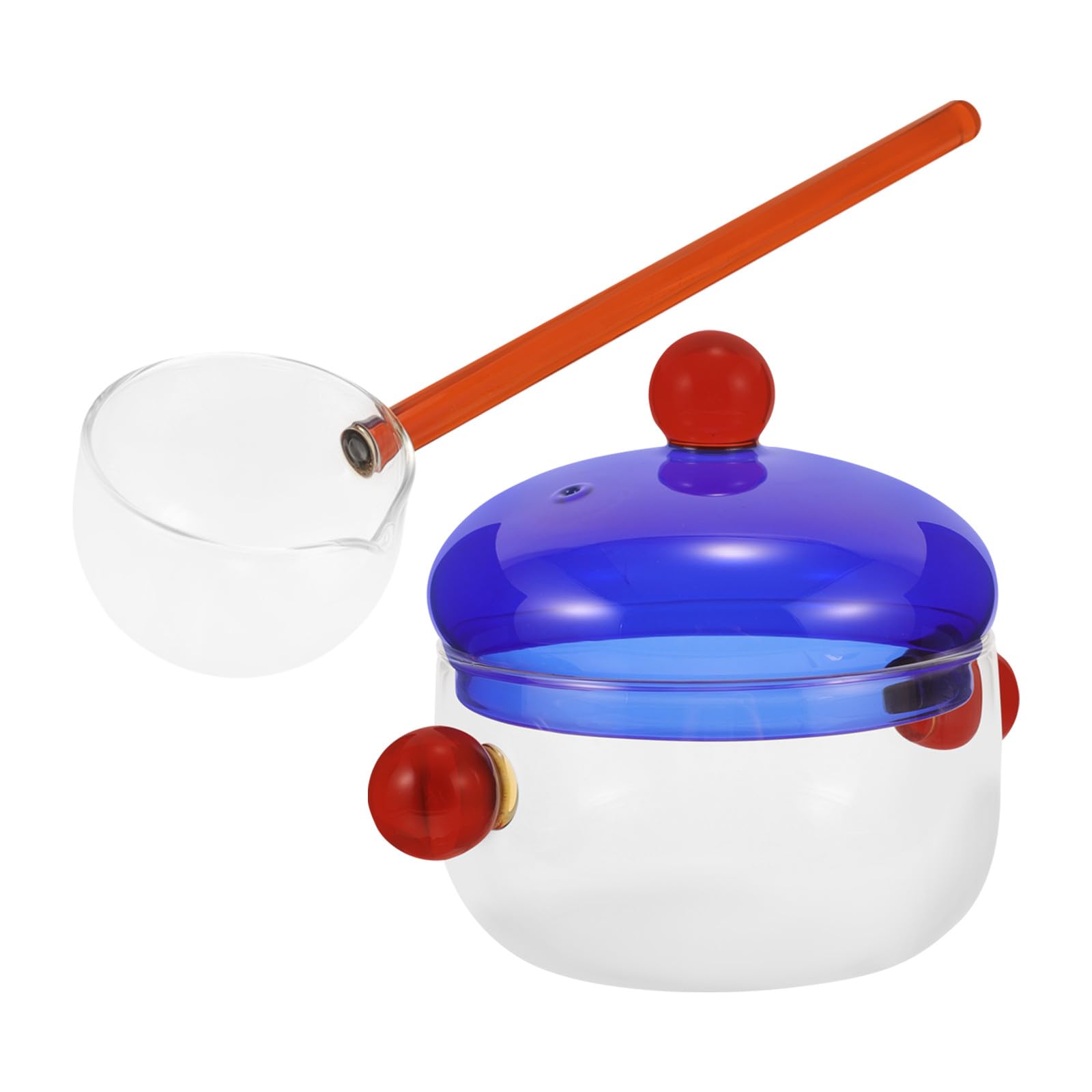 Transparenter Glasbehälter mit Deckel und Löffel 250ml Mikrowellengeeignet mit Doppelgriff für Einfache Kochbeobachtung und Vielseitigen Küchengebrauch