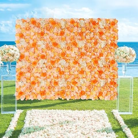 Artificial 3D Flower Backdrop 7.5ftx5ft Orange Floral Backdrop Wall Panels Rose Wedding Background for Party Baby Bridal Shower Decoration Cover