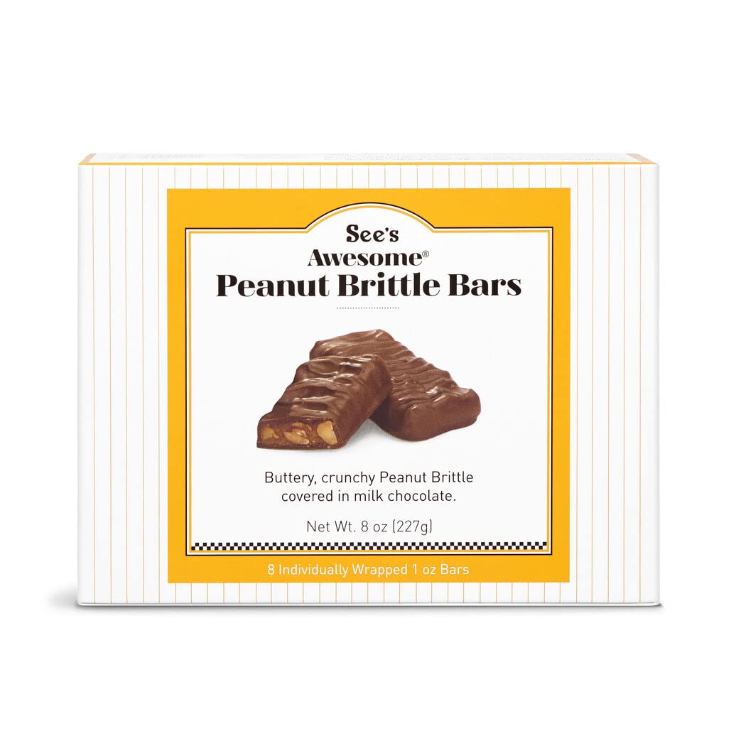 See's Candies Awesome Peanut Brittle Bars - 8 Individually Wrapped Bars, Brittle Treat, Classic Crunchy Snack, 9.3 oz