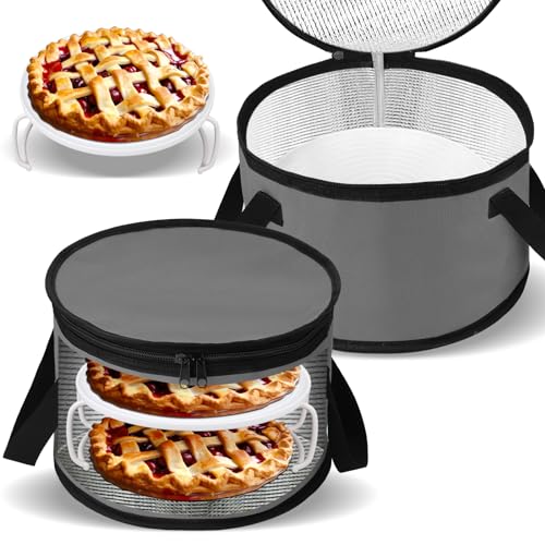 Yaomiao 2 Sets Round Pie Carrier 11 x 7 Inch with Dish Tray Plate Stacker Insulated Casserole Carrier with Lid and Handle Reusable Cooler Thermal Bags for Cold Food for Potluck Picnic (Gray) Yaomiao 2 Sets Round Pie Carrier 11 x 7 Inch with Dish Tray Plate Stacker Insulated Casserole Carrier with Lid and Handle Reusable Cooler Thermal Bags for Cold Food for Potluck Picnic (Gray)