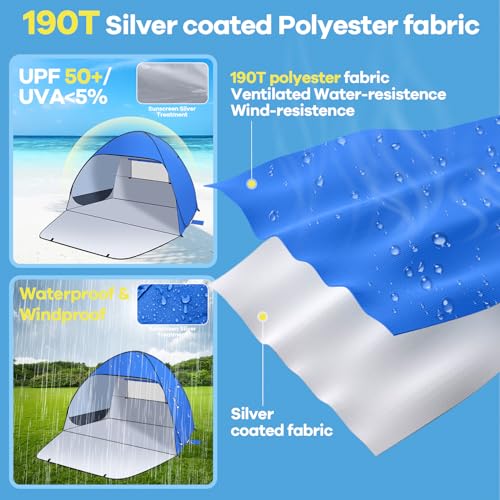 Jsdoin Strandmuschel Pop Up mit UV SchutzPop UpZelt Strandzelt,Koffertauglich Zelt für L (2-3) Personen/XL (3-4) Personen inkd. Wurfzelt Beach Tent für Camping Garten Familien mit Tragetasche