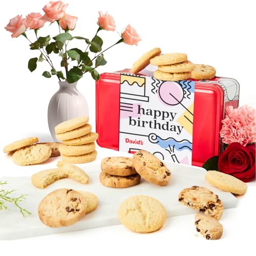 David's Cookies Happy Birthday Gift Sampler Tin – Crunchy Gourmet Cookies – Bakery Snack Gift for Birthdays, Celebrations and Special Occasions – Shortbread Cookies