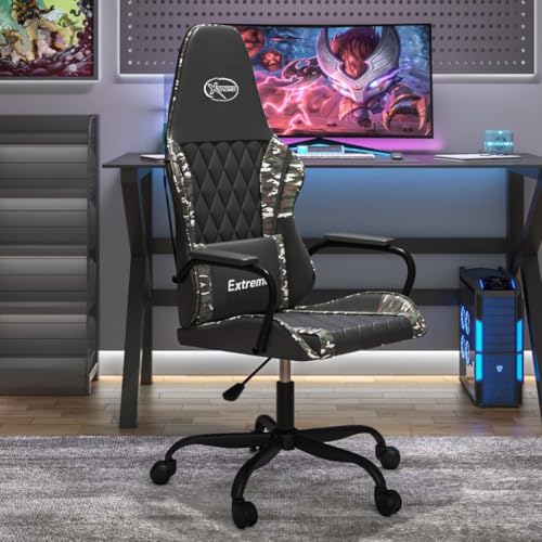 Teenpull Silla de gaming, piel sintética, color negro y camuflaje, altura ajustable, ergonómica, para oficina y gamer