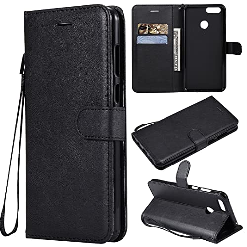 SATURCASE Hülle für Huawei Honor 7X, Klassisch PU Lederhülle Magnetverschluss Brieftasche Kartenfächer Standfunktion Handschlaufe Handy Tasche Schutzhülle Handyhülle für Huawei Honor 7X (XD-Schwarz)