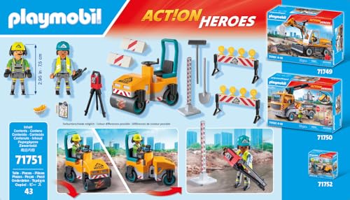Playmobil 71751 : Ouvriers avec rouleau compresseur et signalisation Playmobil - vue 5