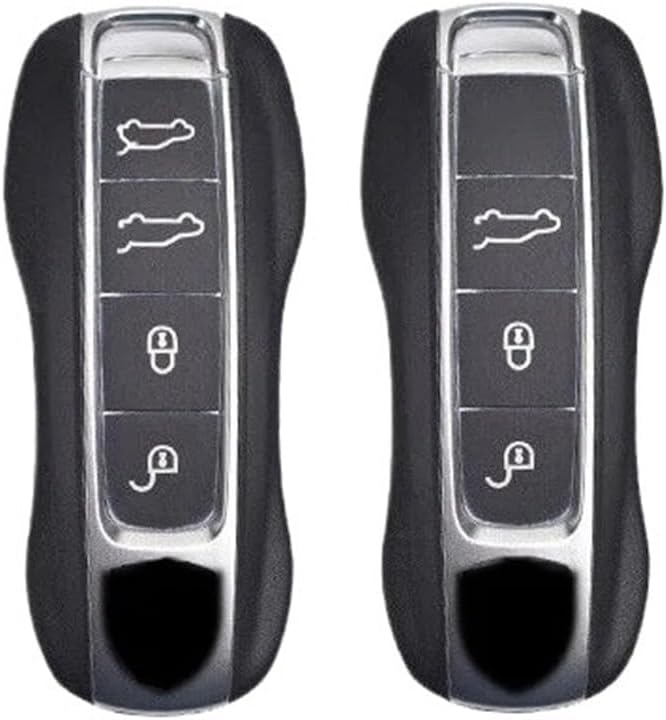 カーボンファイバー製車用リモートスマートキーフォブケースカバーホルダーバッグ キーチェーン付き ポルシェ パナメーラ 911 マカン