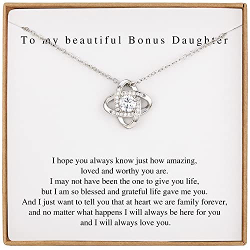 Bonus Daughter Gifts Bonus Daughter Necklace from Bonus Mom & Stepdad Sterling Silver Knot Necklace for Stepdaughter Gifts from Stepmom