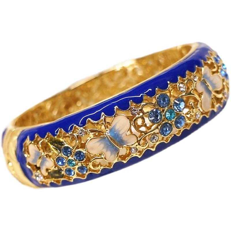 Bracelet cloisonné vintage : large jonc doré strass pour femme