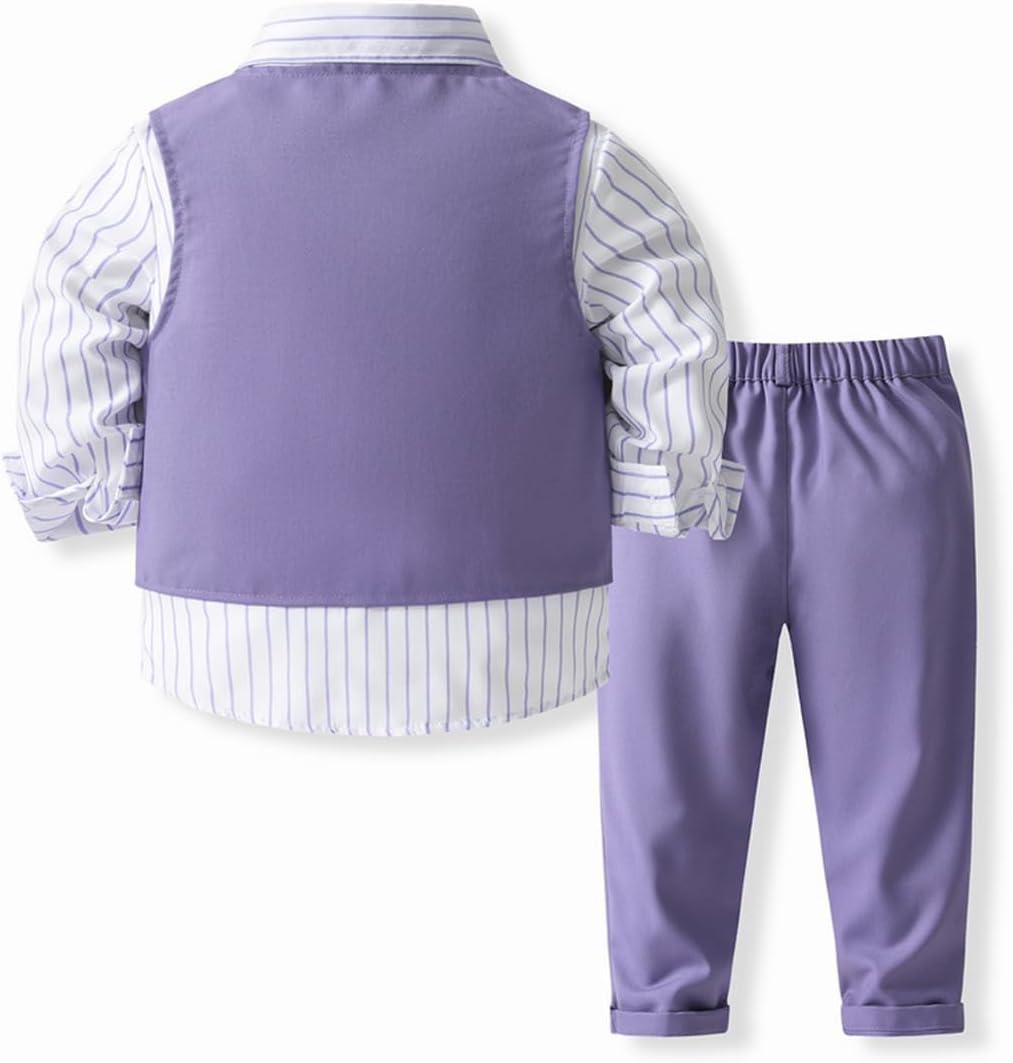 ODASDO Baby Boy 4 Piece Gentleman Clothes Toddlers Kids Formal Wedding Suit Long Sleeve Turn Down Shirt Vest Pants Bowtie Set
