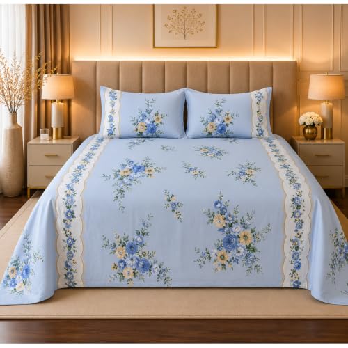 Image of Utopia Bedding Blended Cotton Bedsheet for Double Bed with 2 Pillow Covers | Floral Print Double Bed Bedsheet | 274CM x 228CM