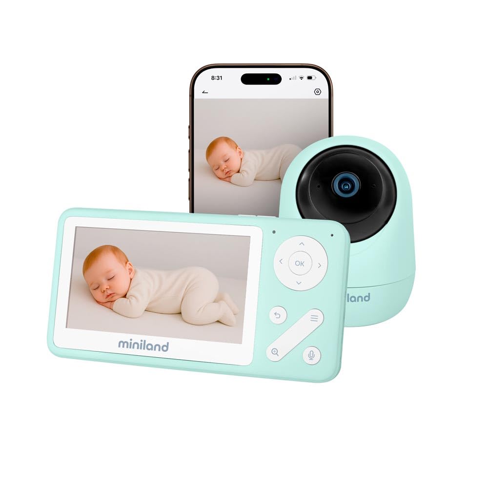Miniland Digimonitor Anywhere Babyphone Vidéo Dual avec Caméra Motorisée | Écran 4,2” et Application Mobile | Vision Nocturne, Enregistrement SD, Communication Bidirectionnelle