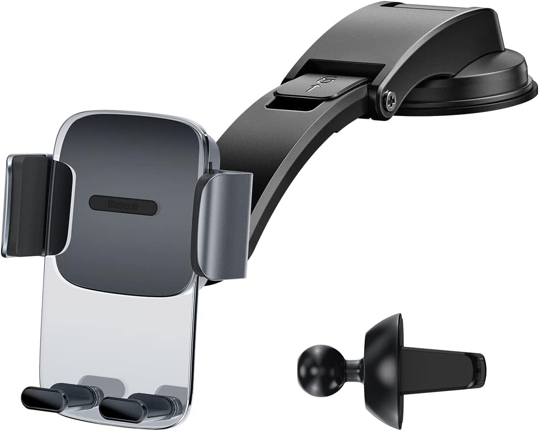 Baseus Magnetic Car Phone Holder, Powerful Magnet for Dashboard and Air Vent Strong Suction Cup 360° Adjustable Compatible with iPhone 13 12 11 X Galaxy and More (Air Vent & Dashboard, Black)