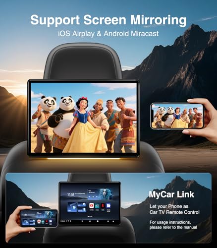 Image of 13.5inch Android Car TV Headrest Monitor for Back Seat Supports Phone Mirroring Touchscreen HDMI WiFi SD Card Bluetooth Cars Entertaiment System Video Player