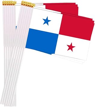 25 Packs Small Panama Flags on Handheld Stick,Miniature Panamanian Flag for Outside,4x6 Inch Mini Hand Held Banner with Golden Topper,Patriotic Decorations